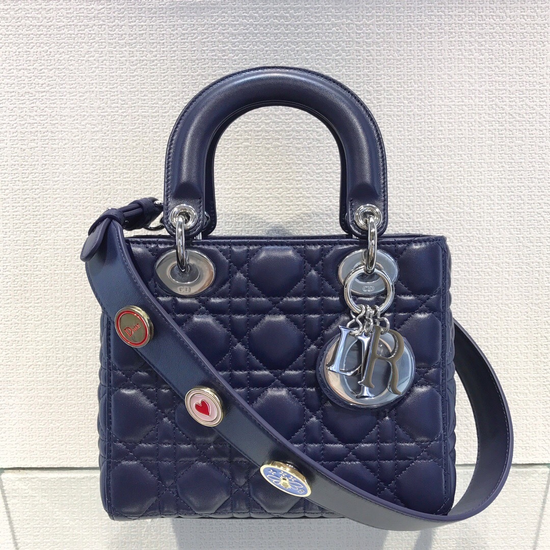 Dior My Lady Dior Handbag in dark blue cannage quilted lambskin leather