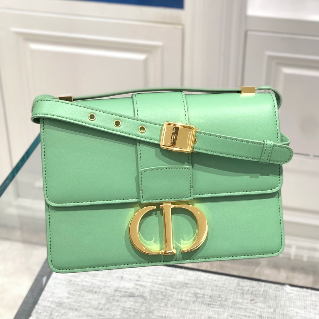 Dior 30 Montaigne bag in green calfskin leather.