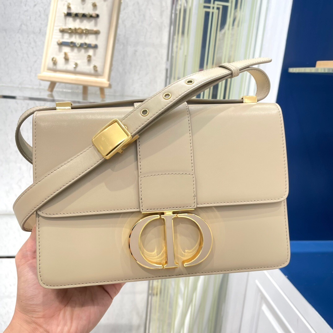 Dior 30 Montaigne bag in beige box calfskin leather