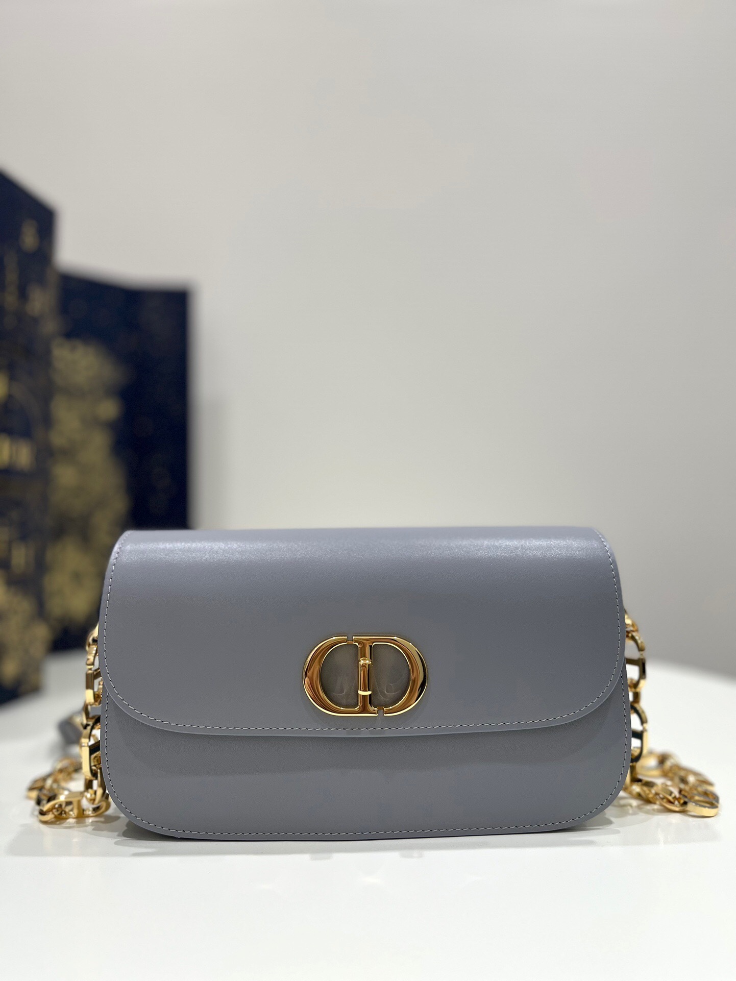 Dior 30 Montaigne Avenue bag in a grey or ethereal gray leather