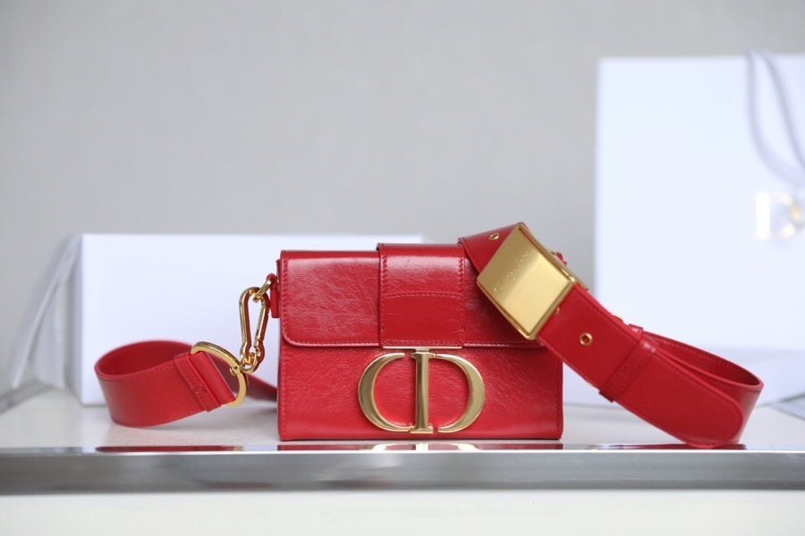 Dior 30 Montaigne box bag in red leather with a gold-finish metal CD clasp