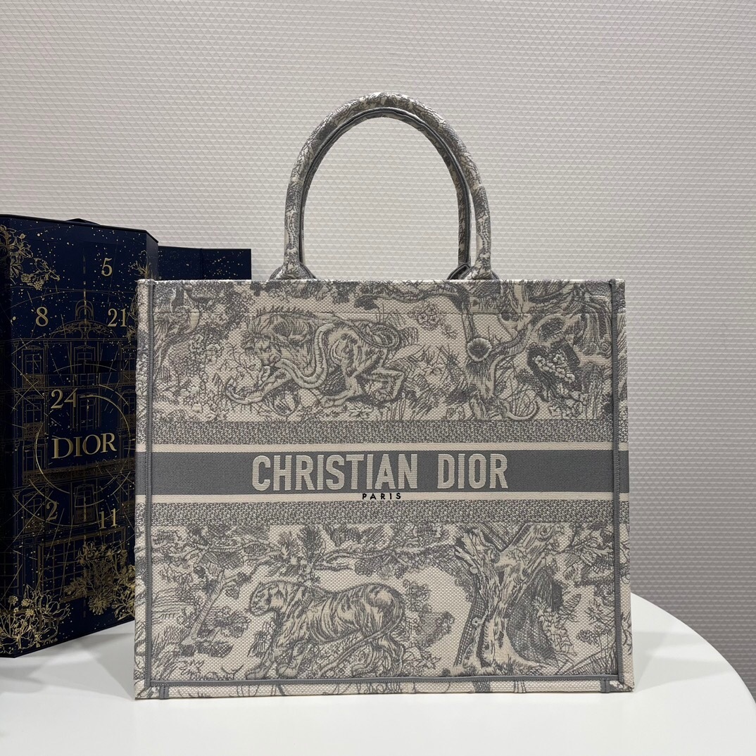 Dior Book Tote in the Ecru and Gray Toile de Jouy motif