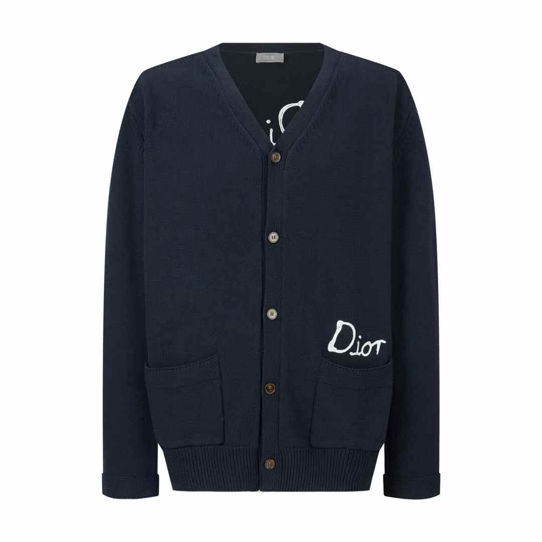 Dior and Hylton Nel cardigan in dark blue with white accents