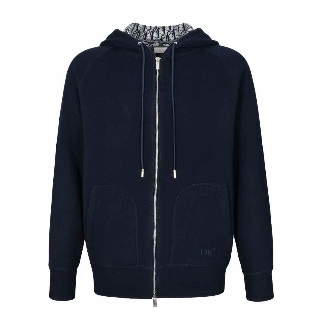 Dior Oblique Hooded Track Jacket in navy blue technical jacquard