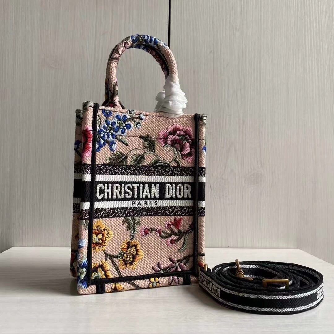 Dior Book Tote Bag floral embroidery pattern