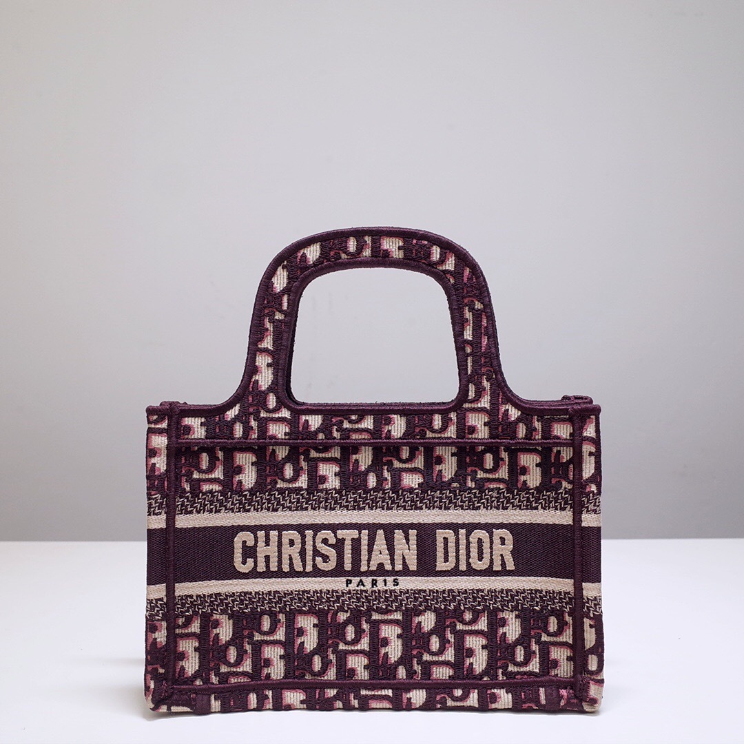 Dior Burgundy Oblique Monogram Canvas Mini Book Tote Bag