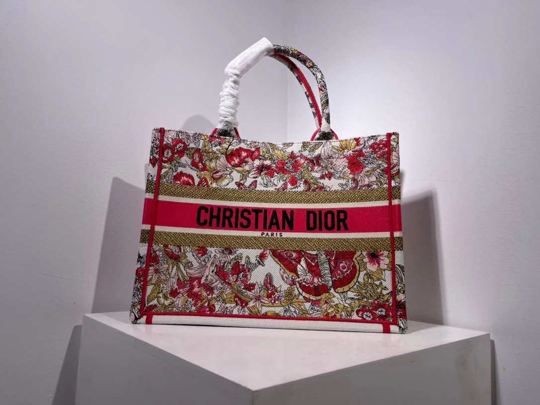 Dior Book Tote bag multicolored floral and striped motif