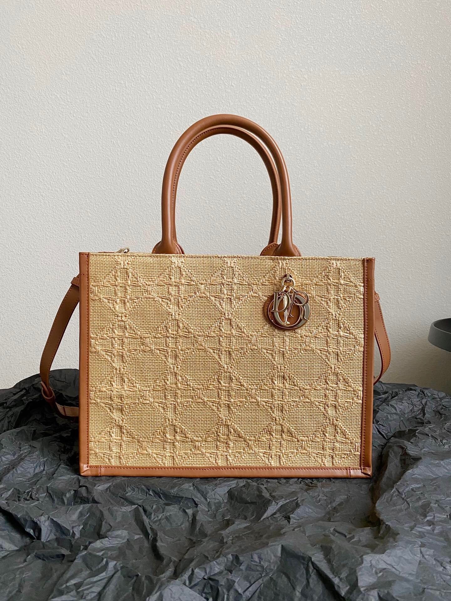 Dior Mini Book Tote cannage raffia Beige
