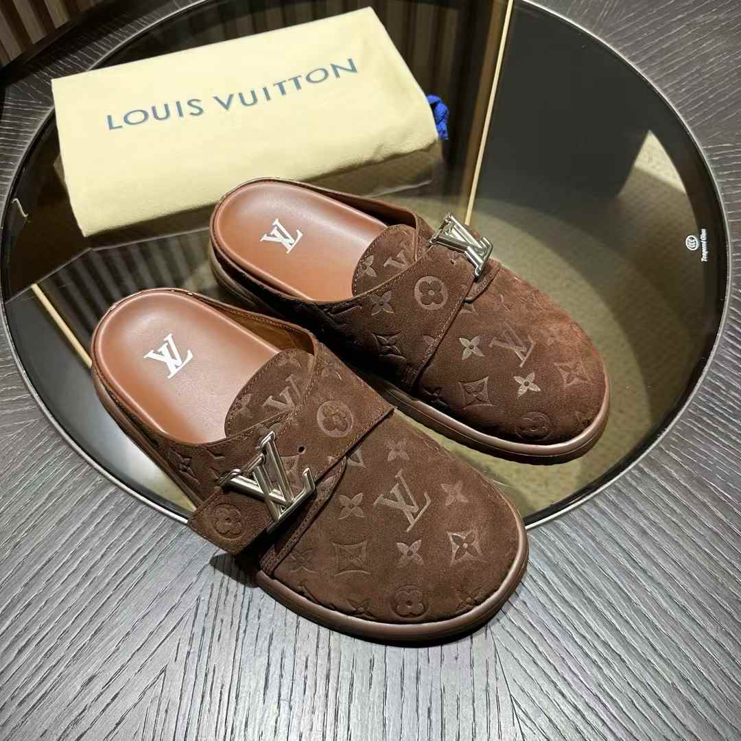 LV Easy Mule suede calf leather with the Monogram pattern Brown