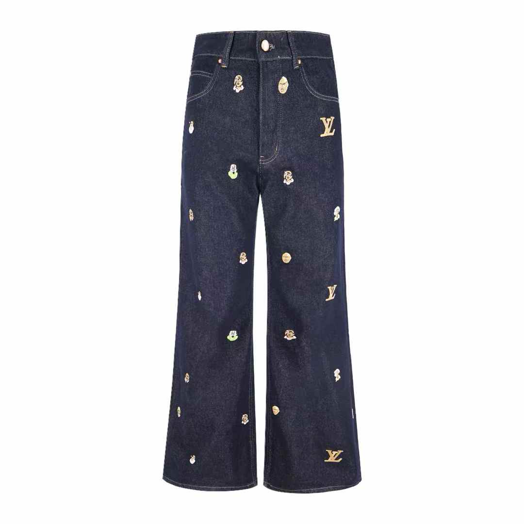 LV Embroidered Bootcut Denim Pants
