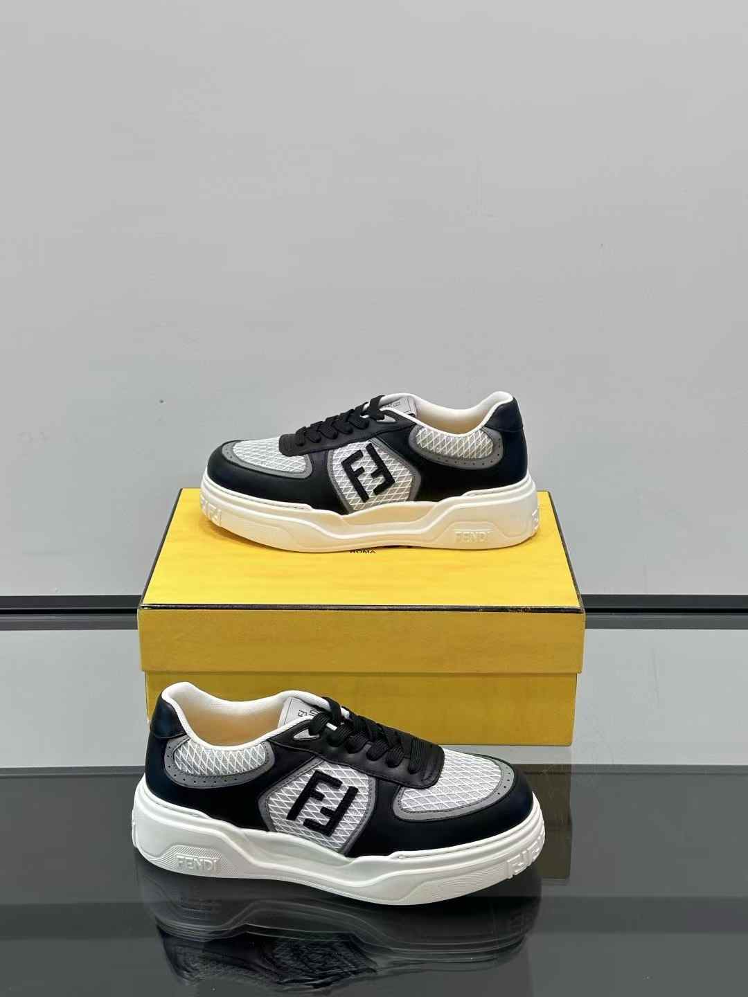Fendi Match low-top sneakers in black suede with white leather