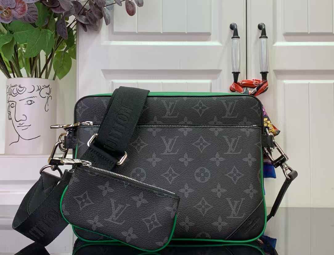 LV Trio Messenger bag in Monogram Eclipse coated canvas with Bamboo Green trim
