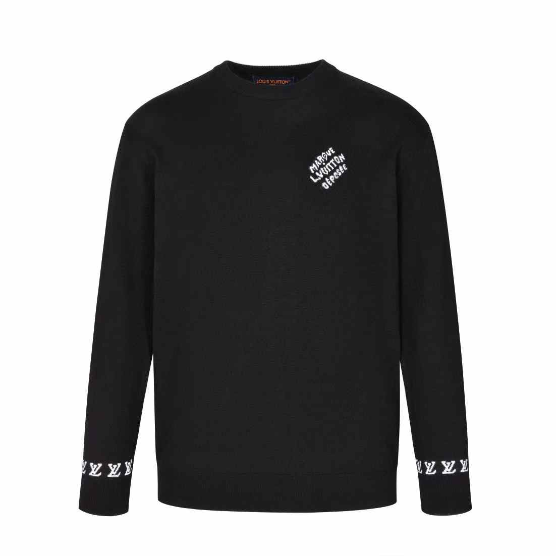 LV Embroidered Signature Sweatshirt with a contrasting white "Marque L. Vuitton Déposée" signature on the chest.