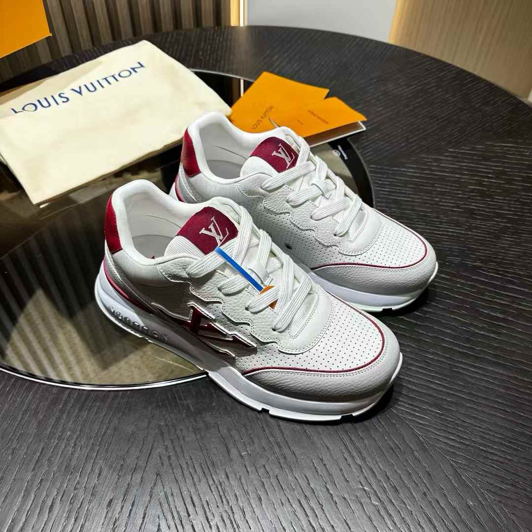 LV Classic White and Red Lace-Up Sneakers