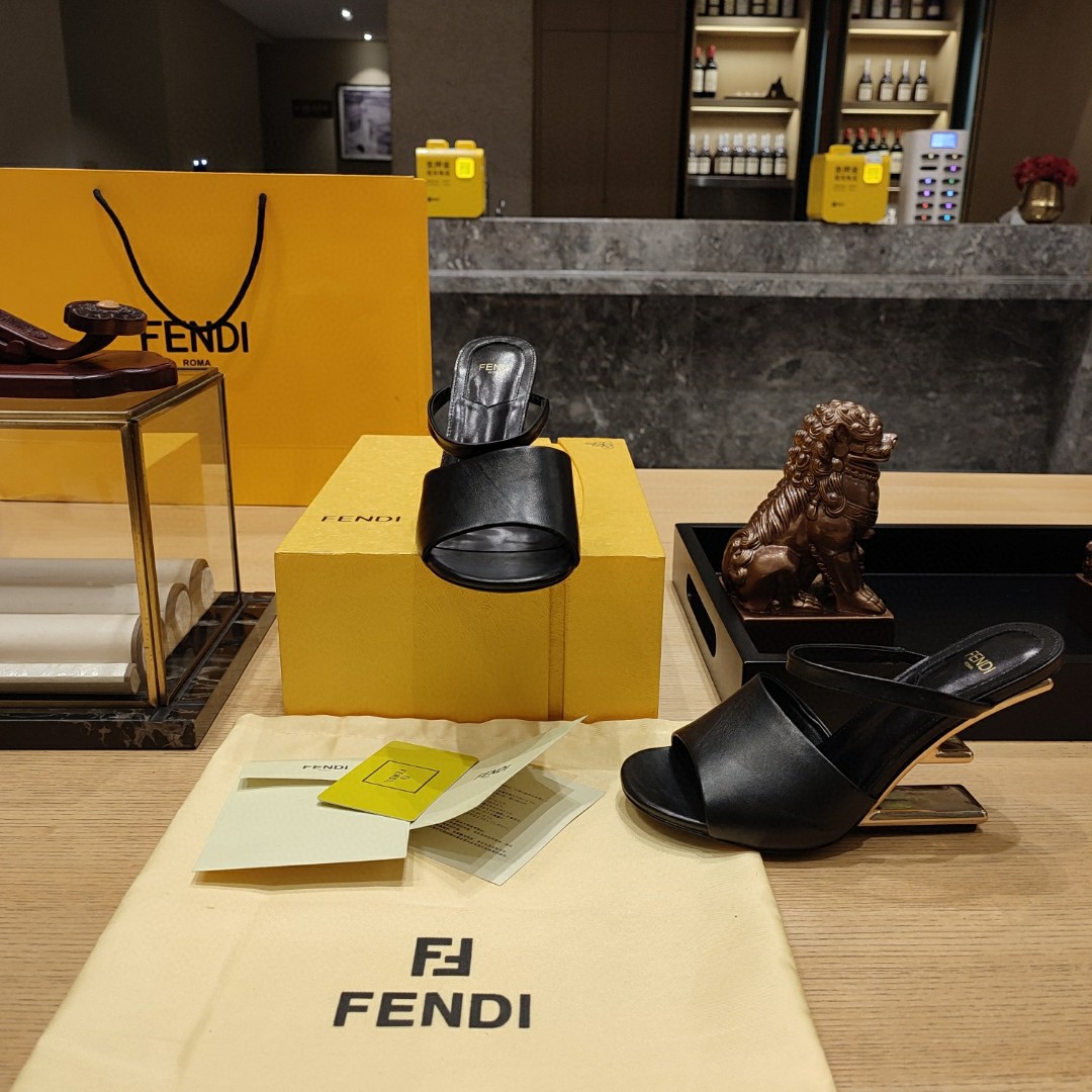 Fendi Grey Leather First Slide Sandals all colors