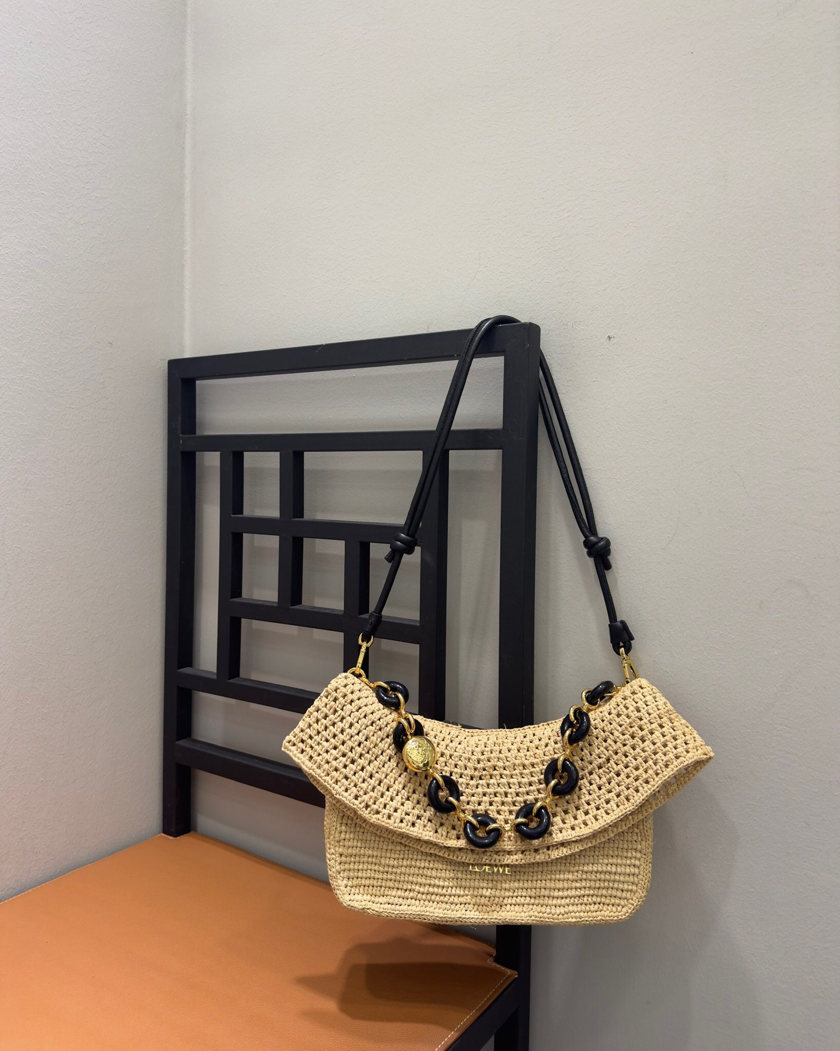 Loewe x Paula's Ibiza Medium Ola shoulder bag in raffia and calfskin