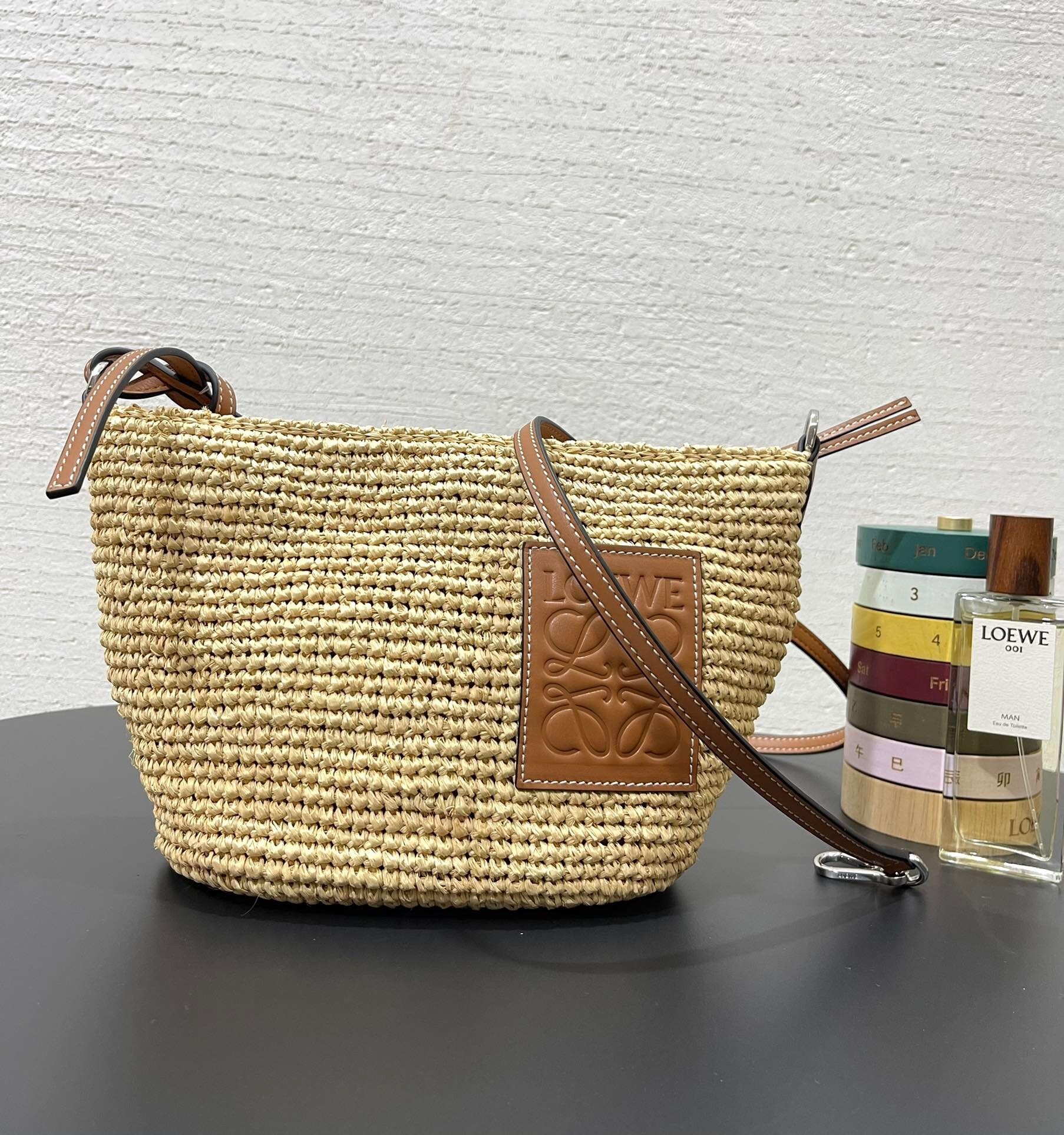 Loewe x Paula’s Ibiza Pochette logo-patch raffia and leather basket bag