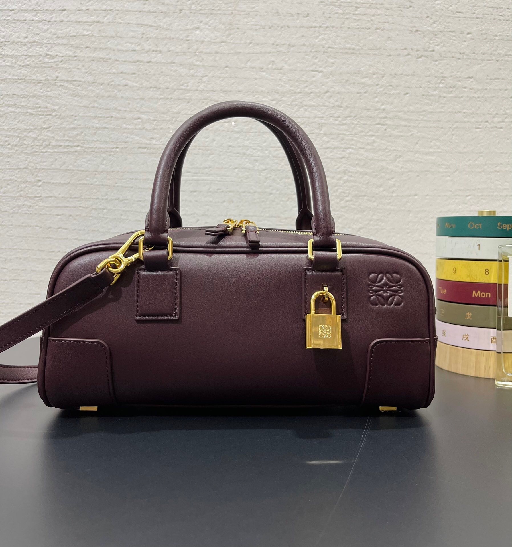 Loewe Amazona 23 top handle bag in a dark brown