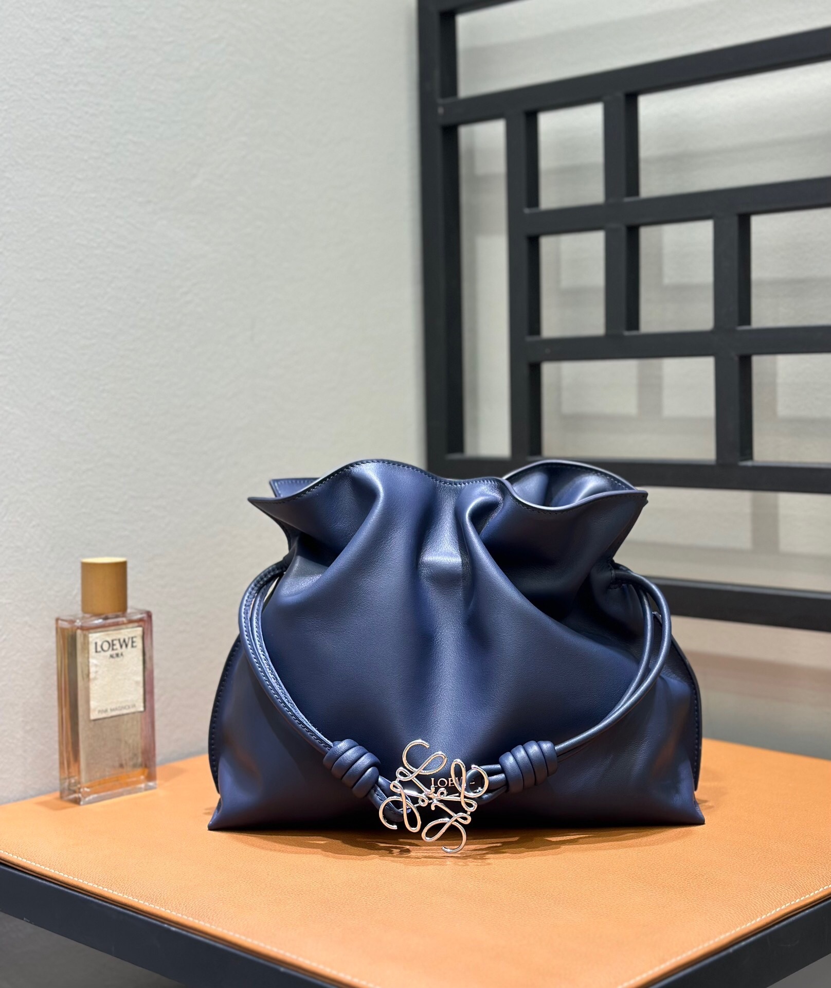 Loewe Flamenco clutch bag in nappa lambskin leather with a blue finish