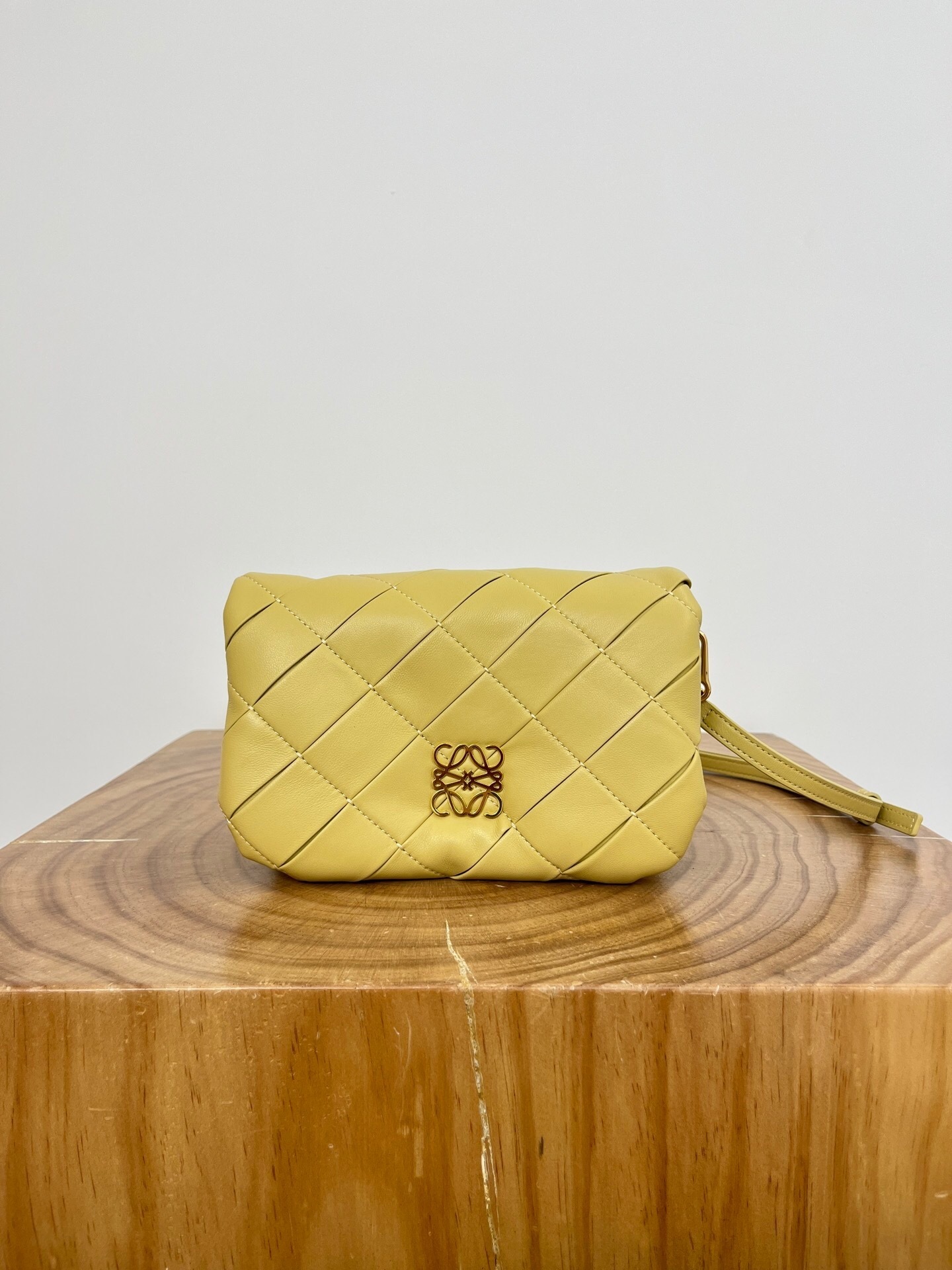 Loewe Goya Puffer bag in yellow, crafted from shiny nappa lambskin and filled with goose feathers