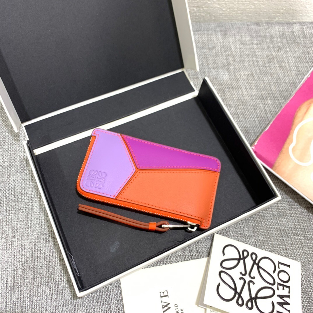 Loewe Puzzle coin card holder in multi-colored calfskin leathe