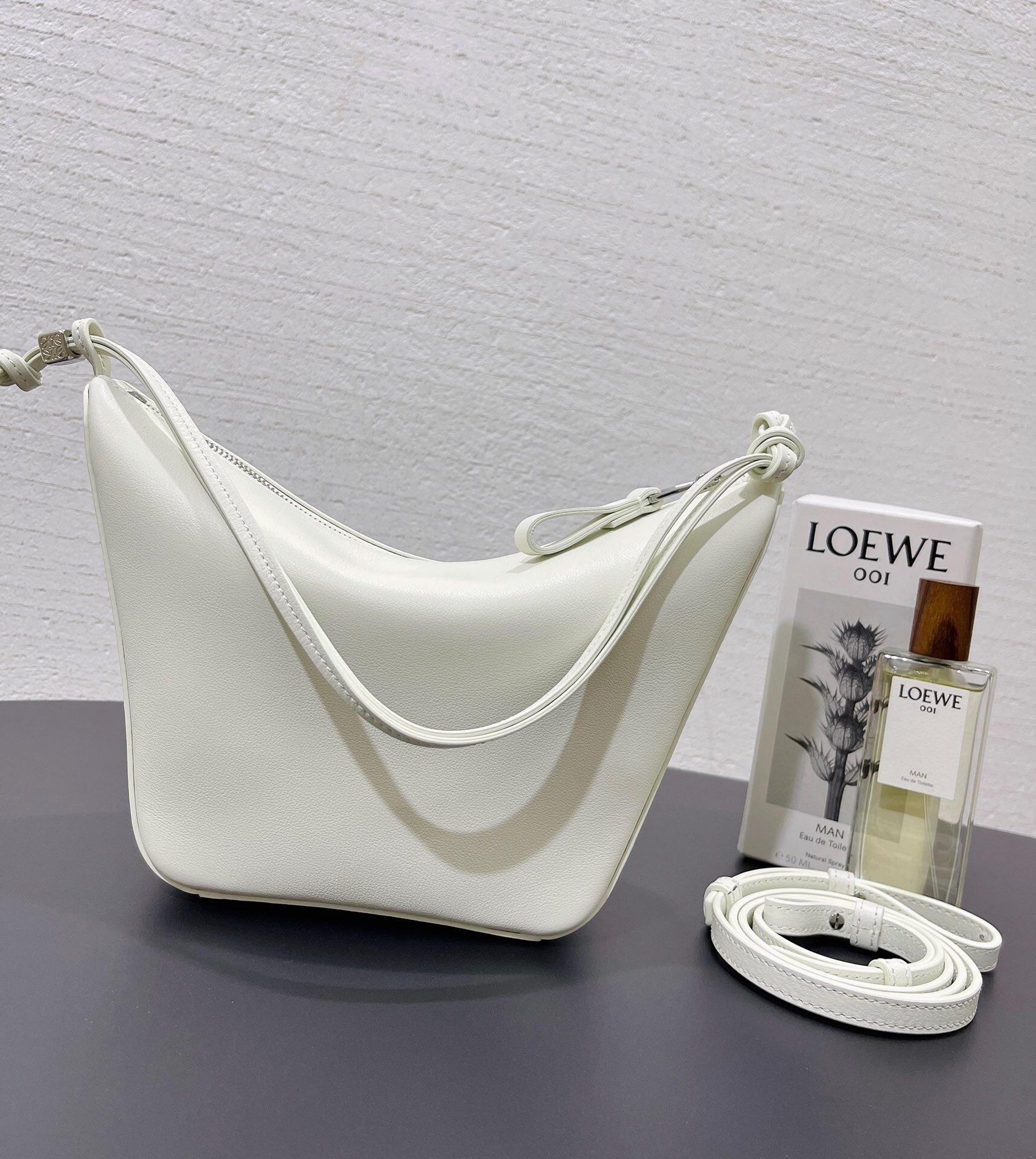 Loewe Mini Hammock Hobo bag in soft white classic calfskin leather