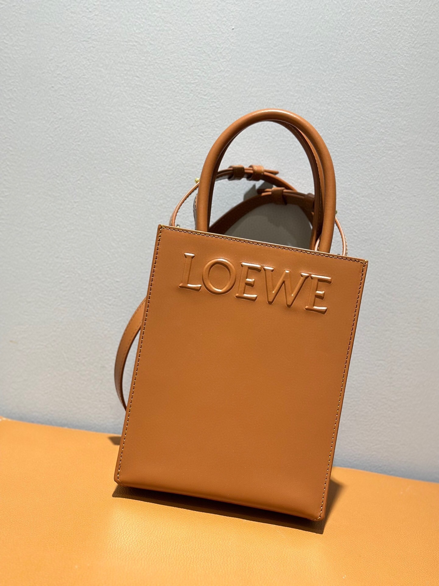 Loewe Standard A5 Tote Bag in tan sleek calfskin leather