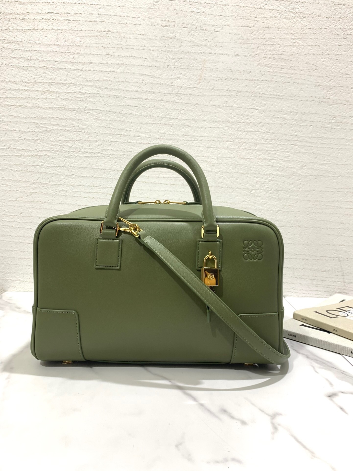 Loewe Amazona 28 bag in nappa calfskin leather and avocado green color