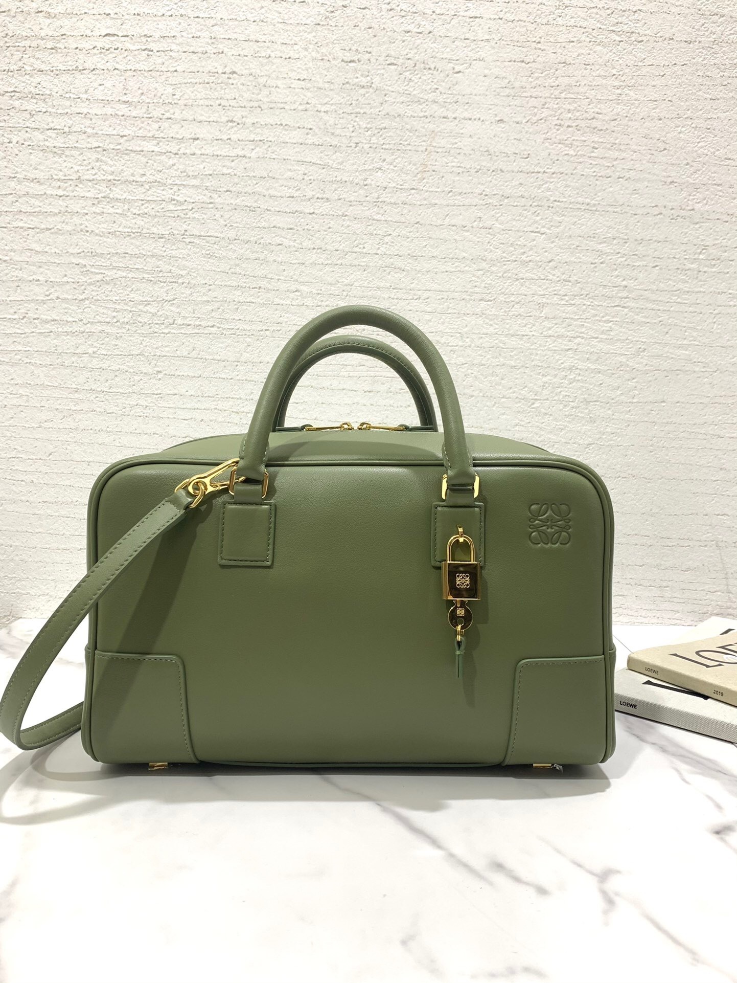 Loewe Amazona 28 bag in nappa calfskin leather and avocado green color