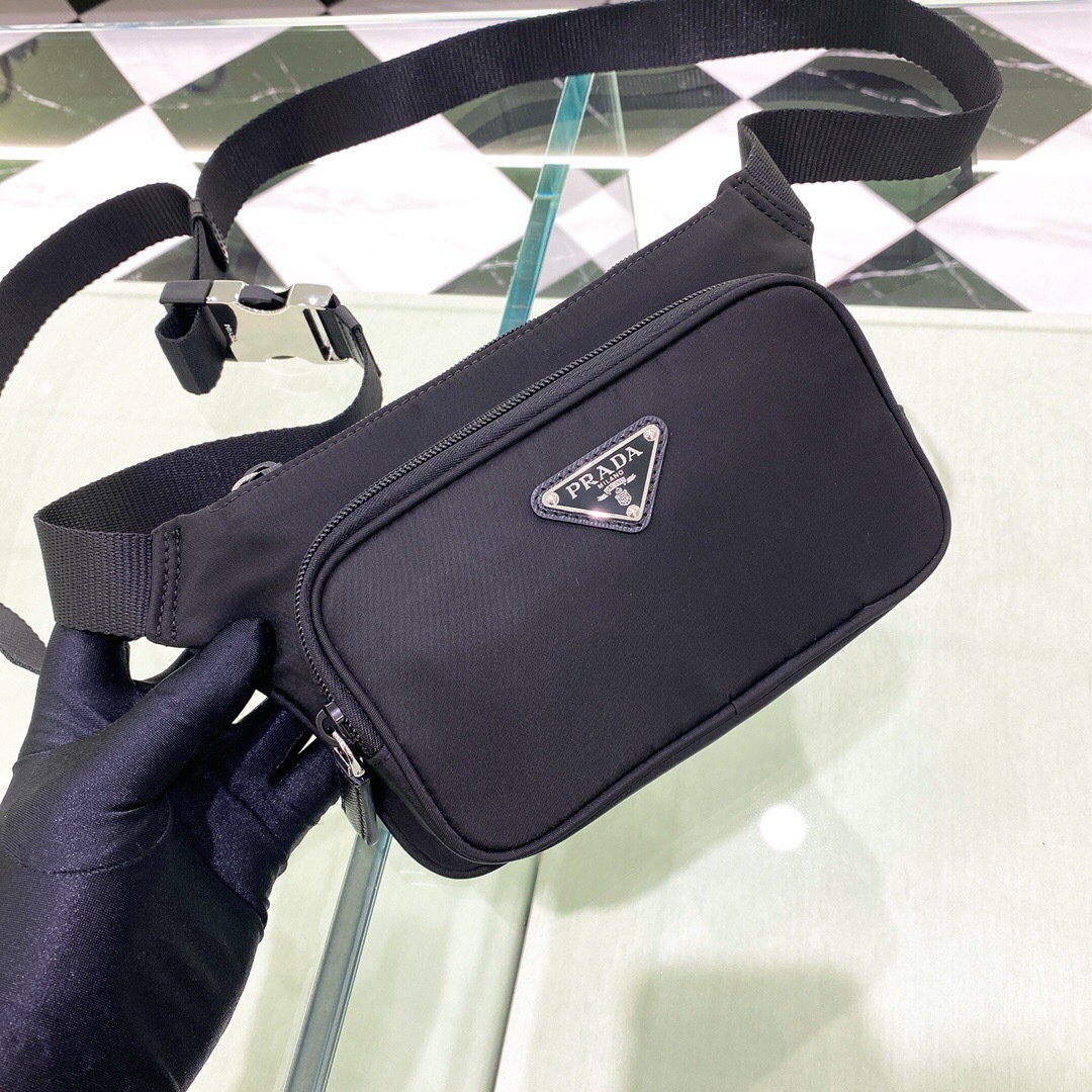 Prada Re-Nylon belt bag featuring an enamel triangle logo and silver-tone hardware Black