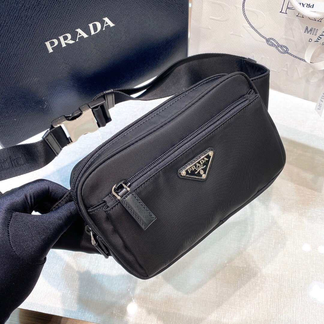 Prada Re-Nylon belt bag with a front enamel triangle logo and silver-tone hardware Black