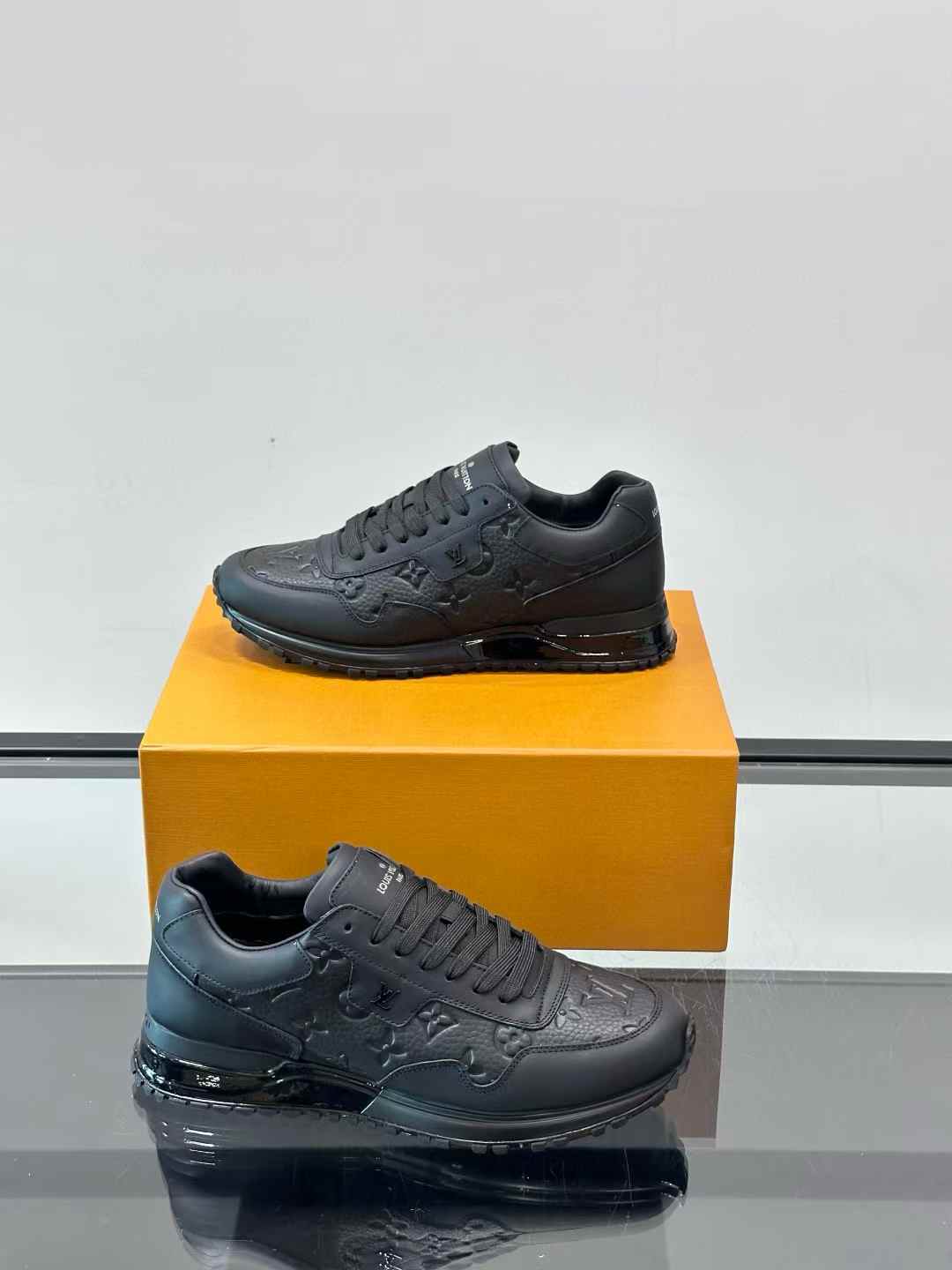 LV Run Away sneaker in black Monogram-embossed grained calf leather