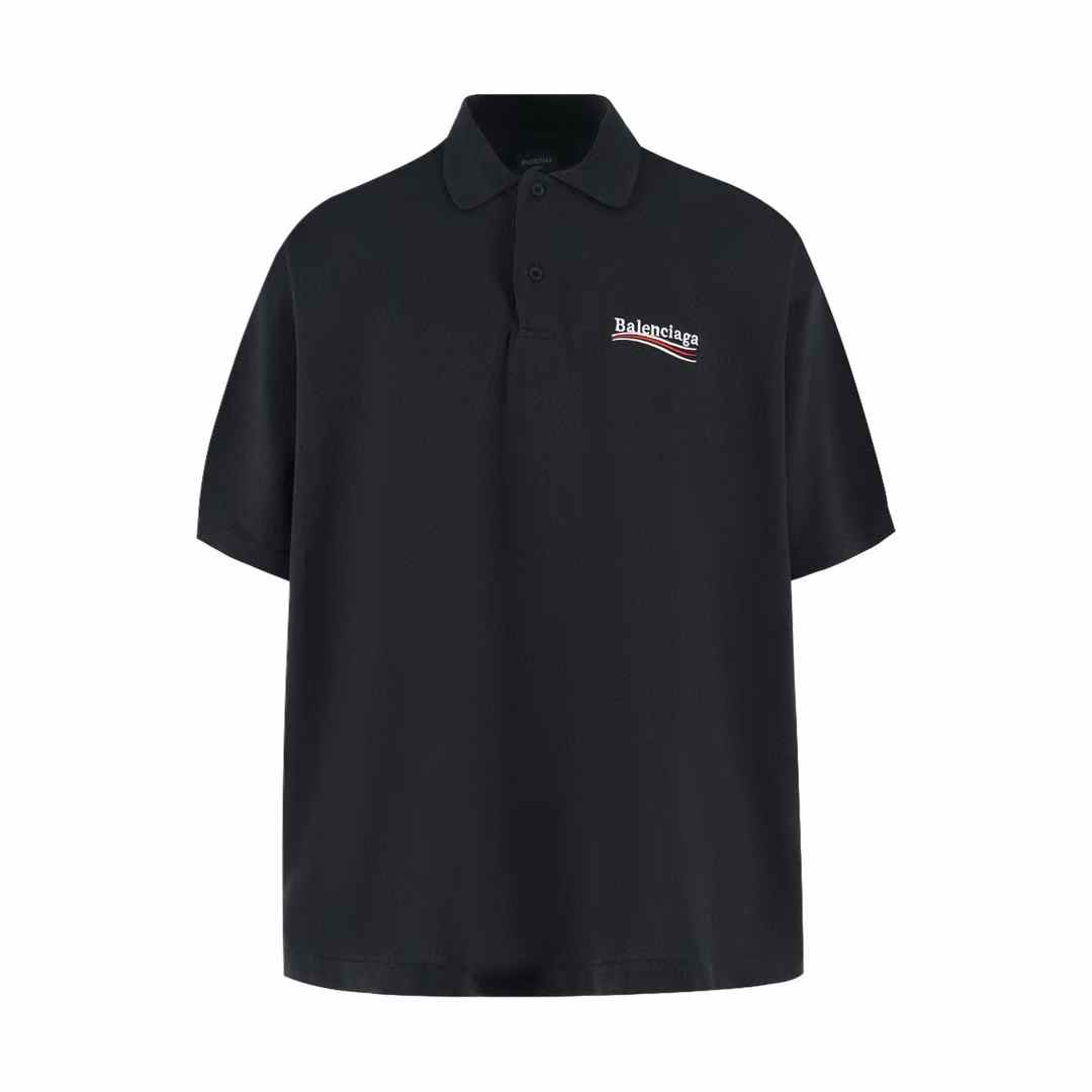 Balenciaga black cotton polo shirt with an embroidered logo