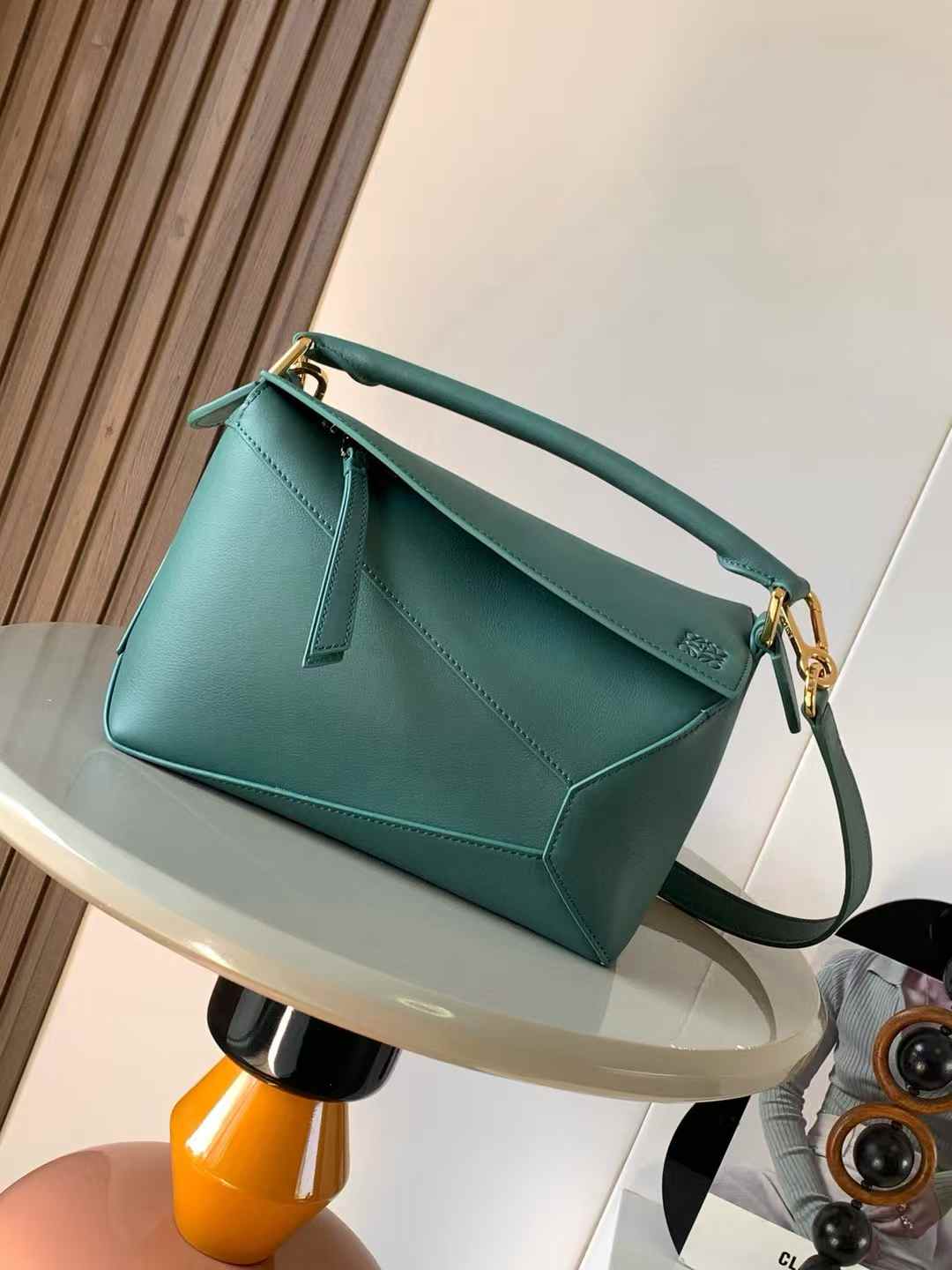Loewe Small Puzzle Edge bag in green classic calfskin