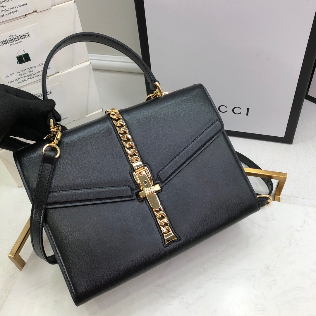 Gucci Sylvie 1969 small top handle bag in black leather