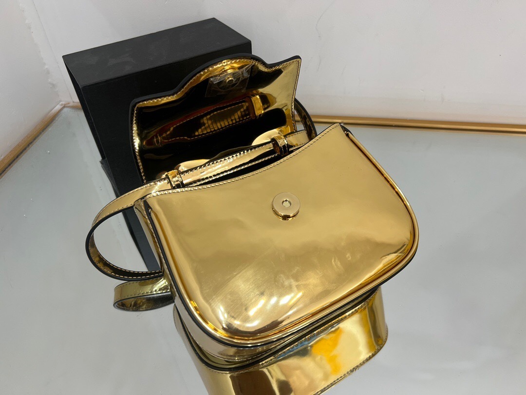 Versace La Medusa  gold-tone  patent-leather mini bag with a chain top handle
