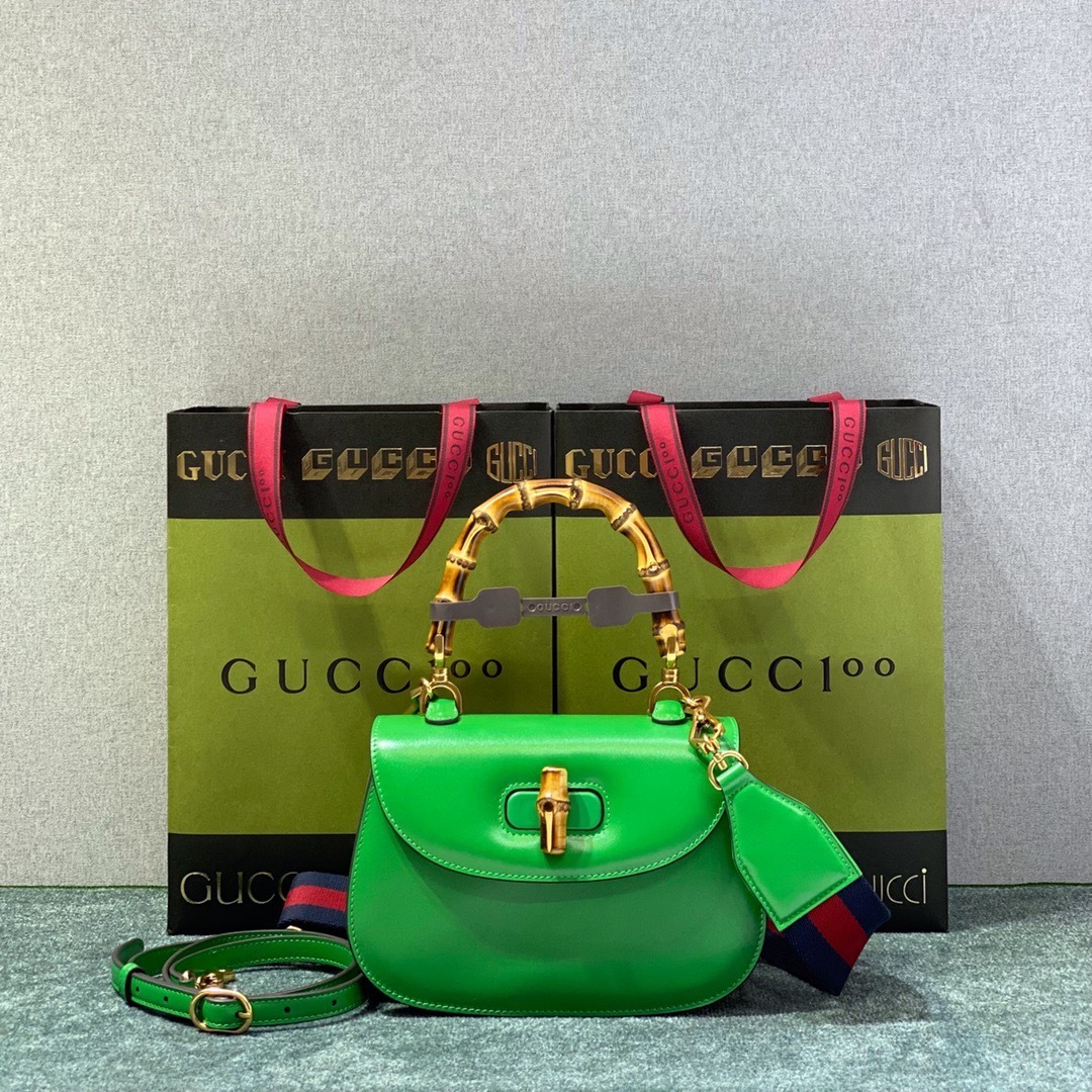 Gucci Bamboo 1947 handbag in green leather top handle