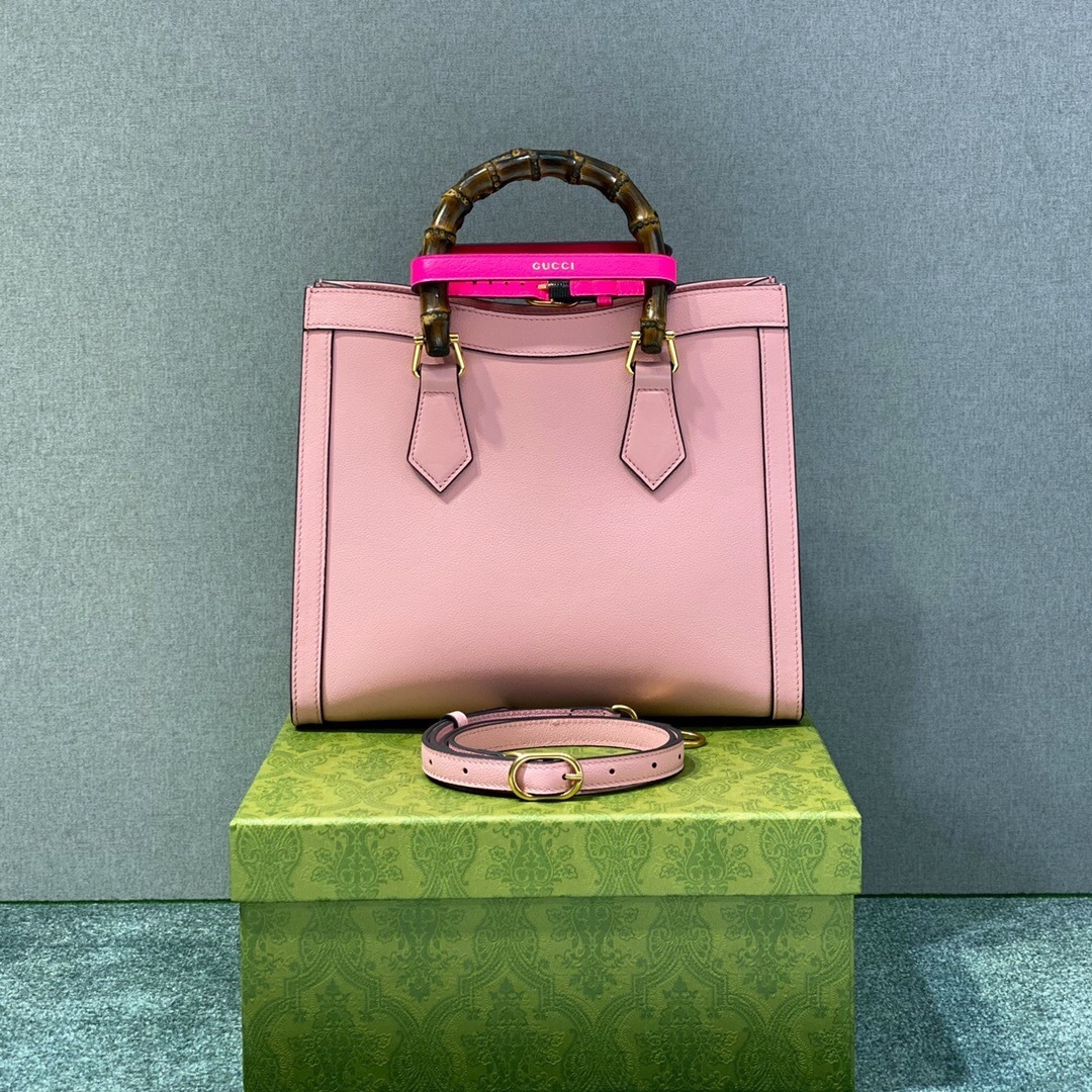 Gucci Diana tote bag in rose pink calf leather with bamboo handles
