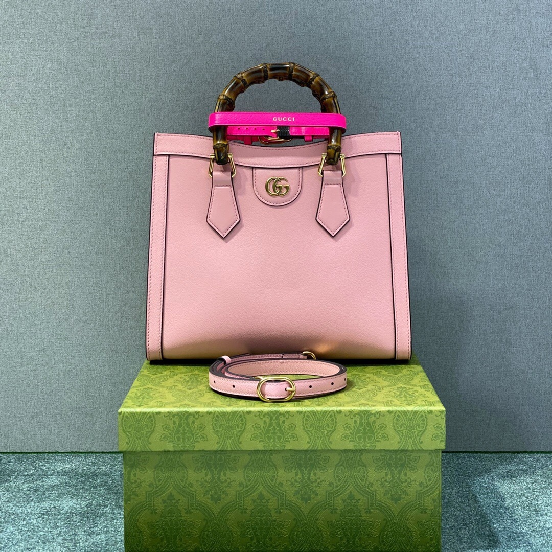 Gucci Diana tote bag in rose pink calf leather with bamboo handles