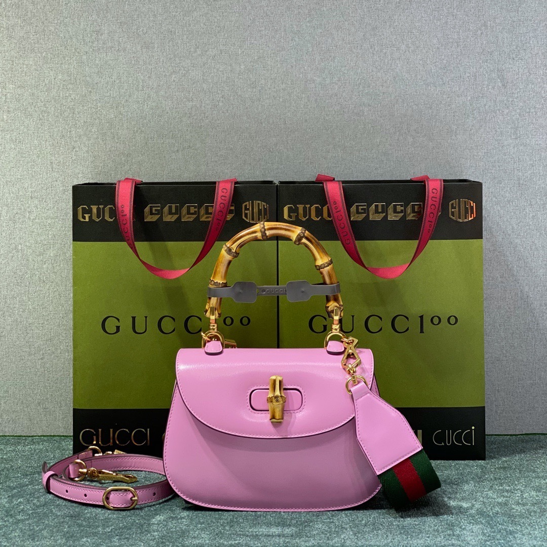 Gucci Bamboo 1947 Mini Top Handle Bag in pink leather