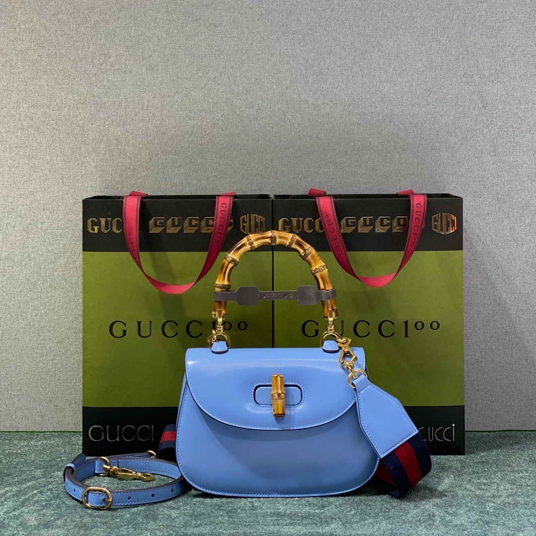 Gucci Bamboo 1947 top handle bag in blue leather