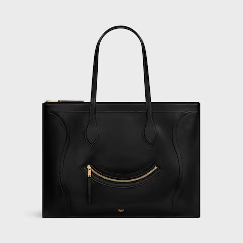 Celine Flat Cabas New Luggage bag in black glossy calfskin.