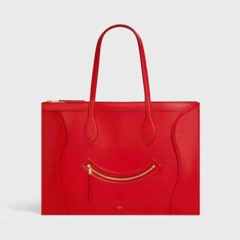 Celine Flat Cabas New Luggage tote in glossy calfskin with gold finishing RED