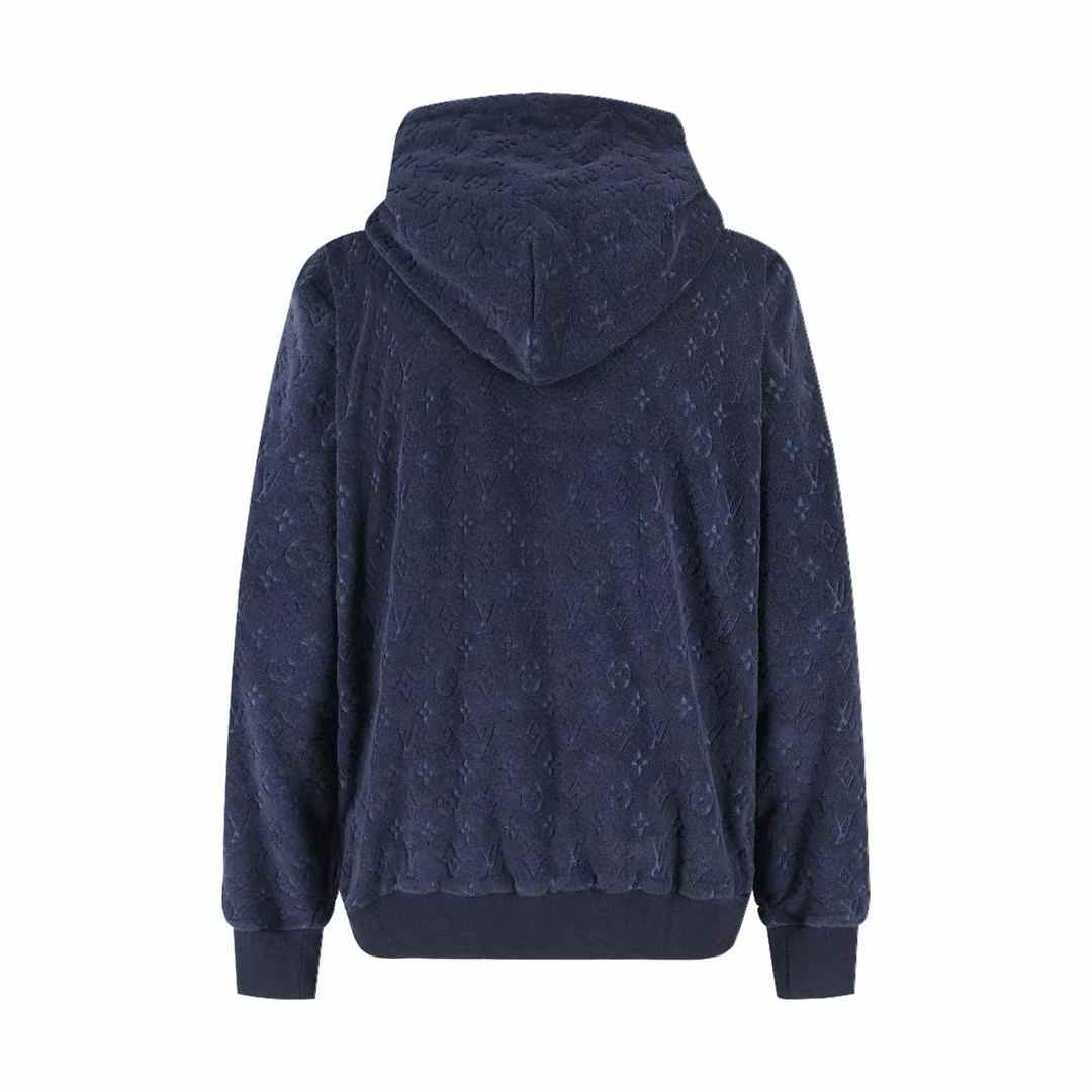 LV Monogram French Terry Zip-Through Hoodie in dark navy