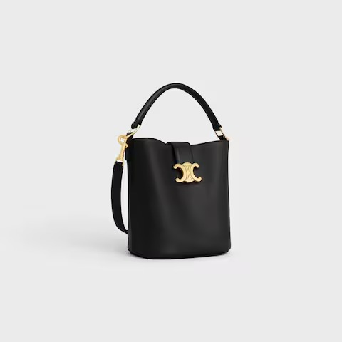 Celine Medium Bucket Louise in smooth black calfskin with a Triomphe magnetic closure