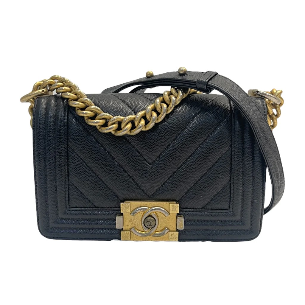 Chanel Boy Small Flap Bag in black caviar leather with gold-tone hardware