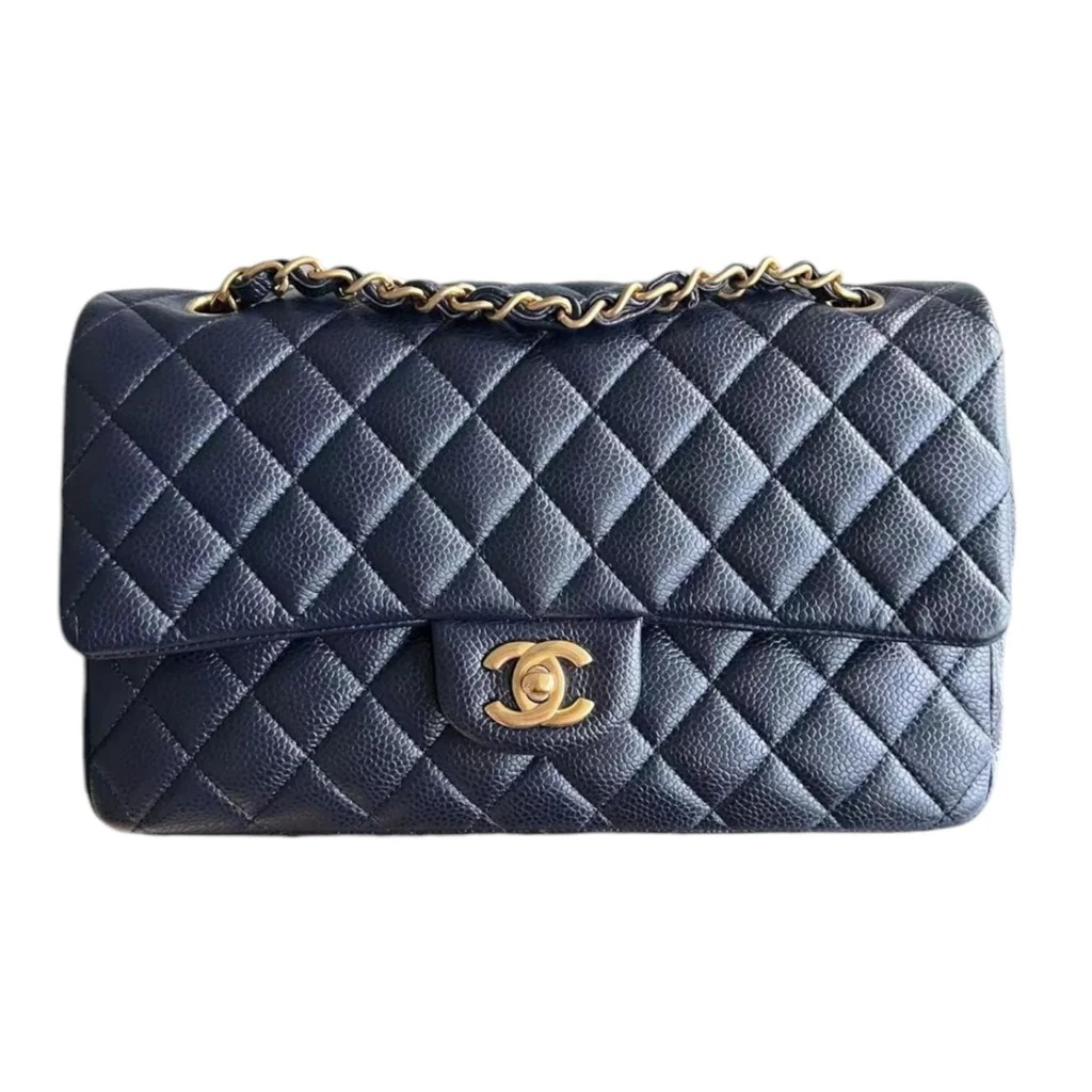 Chanel Classic Double Flap bag in dark blue caviar leather with gold-tone hardware