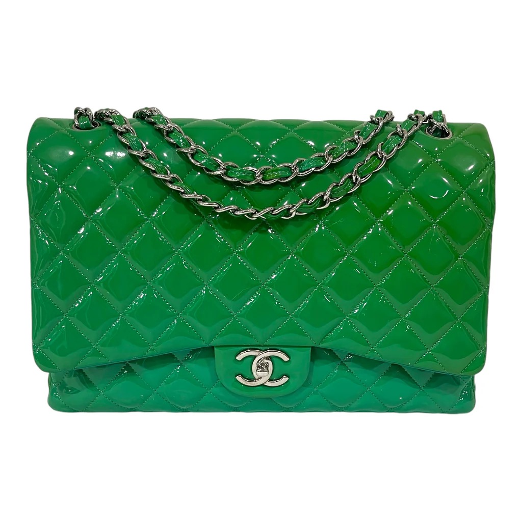 Chanel Classic Double Flap bag in green patent leather