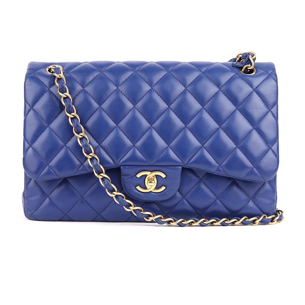 Chanel Classic Double Flap Bag Quilted leather Gold tone Blue