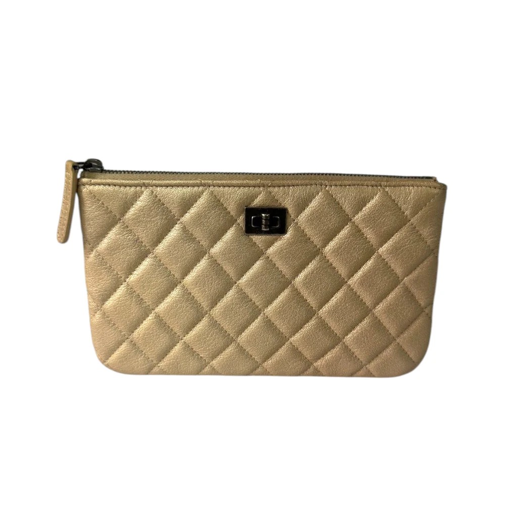 Chanel Calfskin Quilted Clutch in dull gold